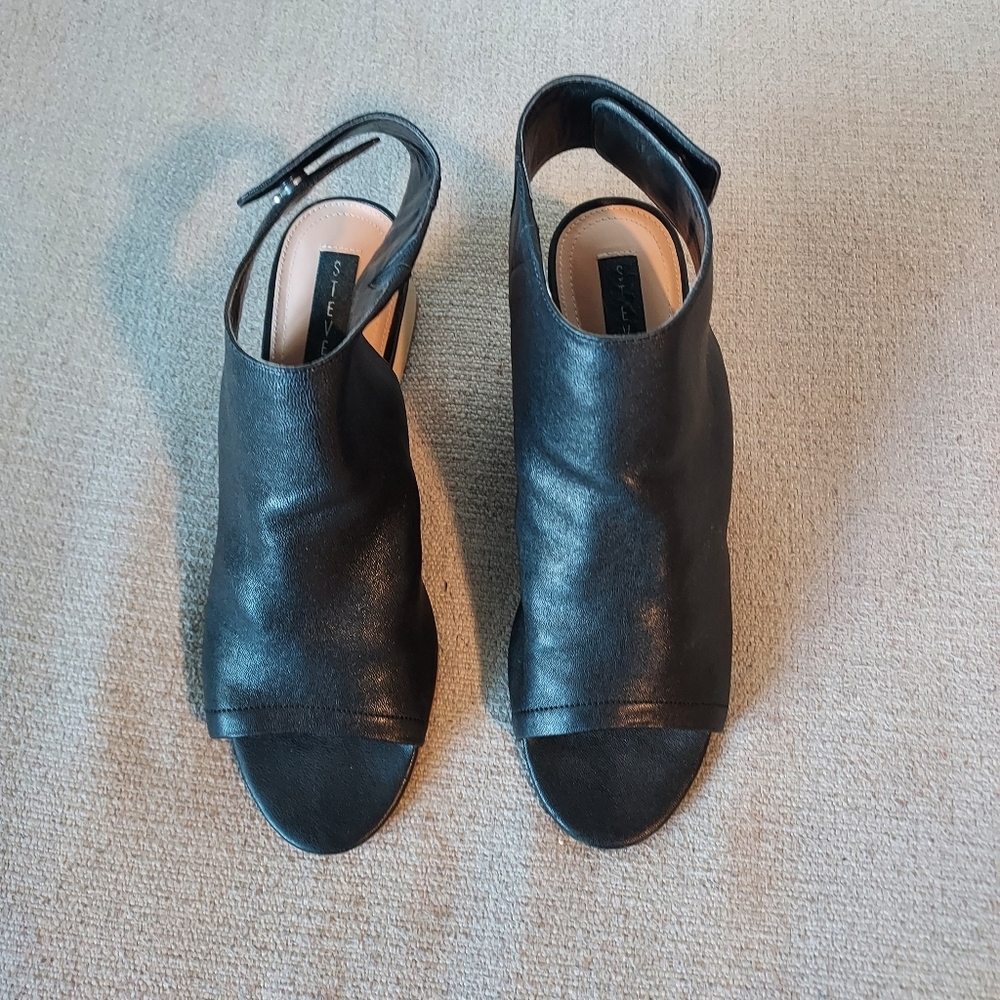 STEVE By Steve Madden Leather Wedge Peep Toe Sandals Sz-10